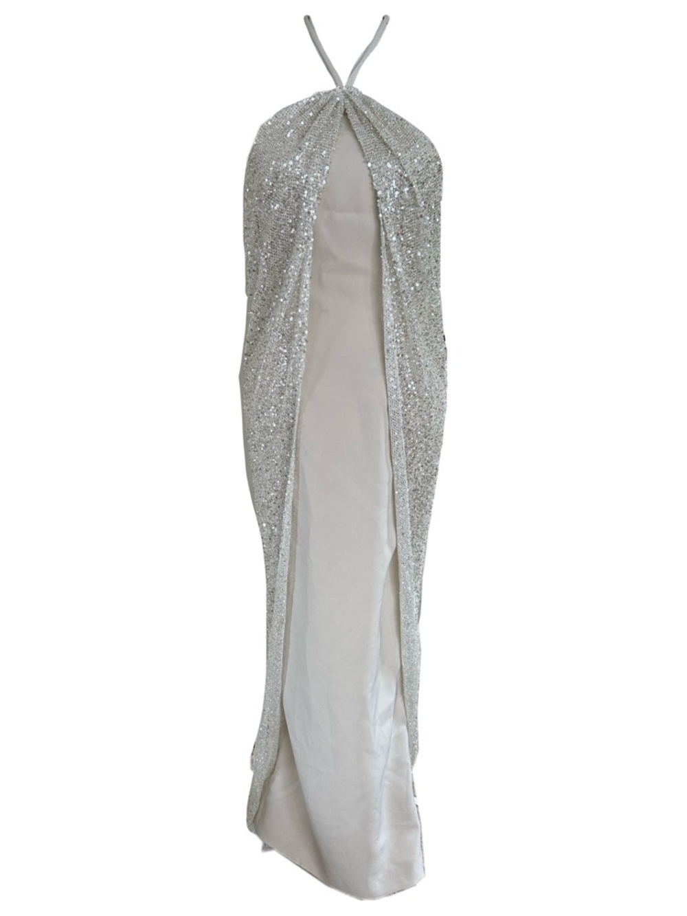 Silver Sequin Halter Maxi Dress